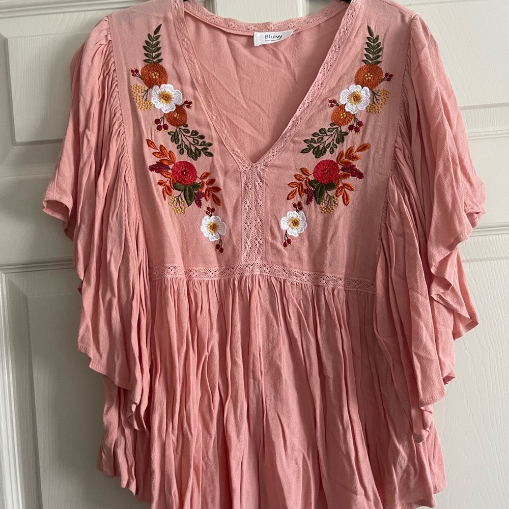Bluivy Coral Embroidered Blouse